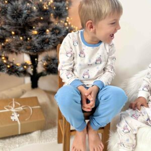 Otroška praznična pižama s pingvinčki - bež in modra