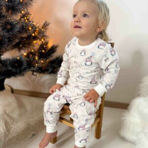 Bež praznična otroška pižama s pingvinčki
