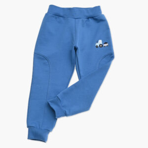 Modre otroške hlače s traktorjem iz organskega bombaža